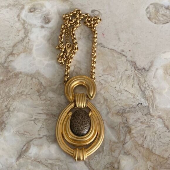 Jewelry - Brutalist Gold Tone Pendant Necklace Made in Canada